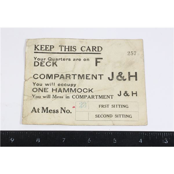 #1200 World War One Return Ship Ticket RMS Olympic