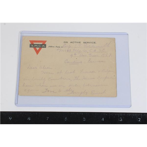 #1203 WW1 YMCA Canadian Active Service Card