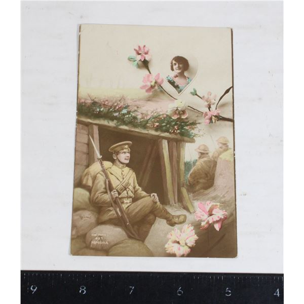 #1216 WW1 Soldier and Sweetheard Colour Postcard
