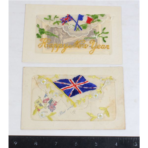 #1230 Set of two WW1 Silk Postcards Union Jack
