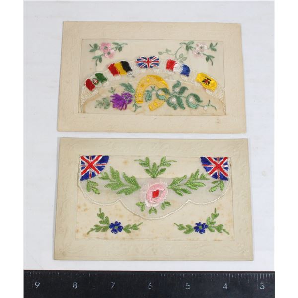 #1232  Set of two WW1 Silk Postcards Allied Flags