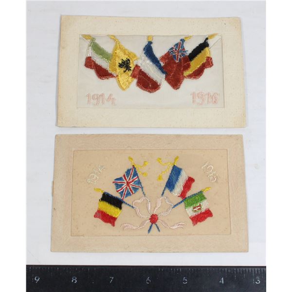 #1233  Set of two WW1 Silk Postcards 1914 1916