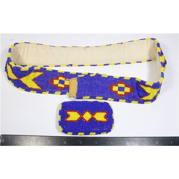 #1485 First Nations Beaded Belt & Belt Buckle