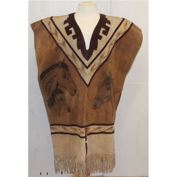 #1487 Mexican Leather Poncho Large Size Van-Dyck