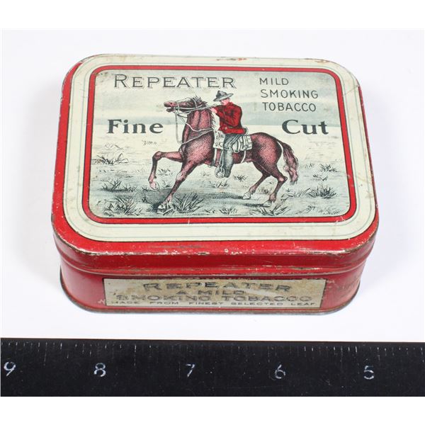 #1511  1800's Repeater Tobacco Tin Mountie Small