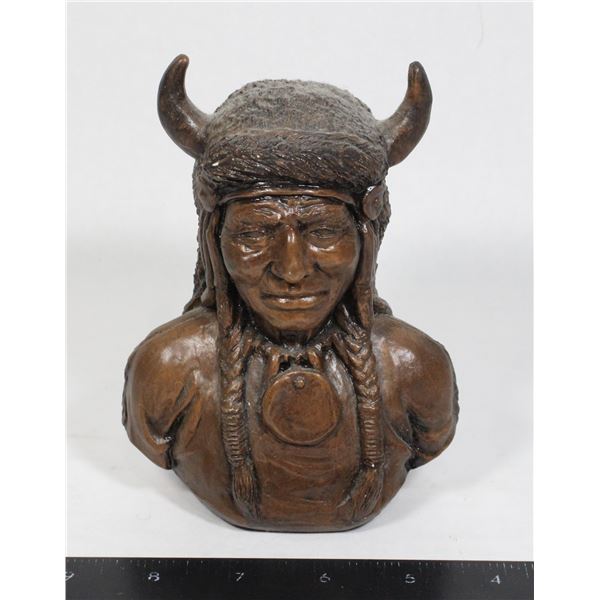 #1512 First Nations Bison Headdress  Statue