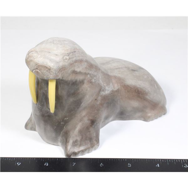 #1514  Inuit Sculpture Walrus Signed Carving