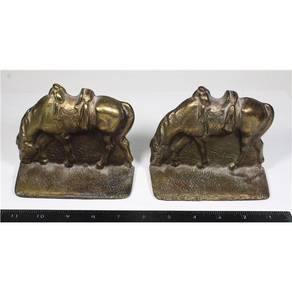 #1520 1940's Brass Horse and Saddle Book Ends