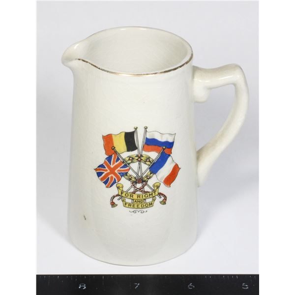 #1589 WW1 Porcelain Jug For Right and Freedom