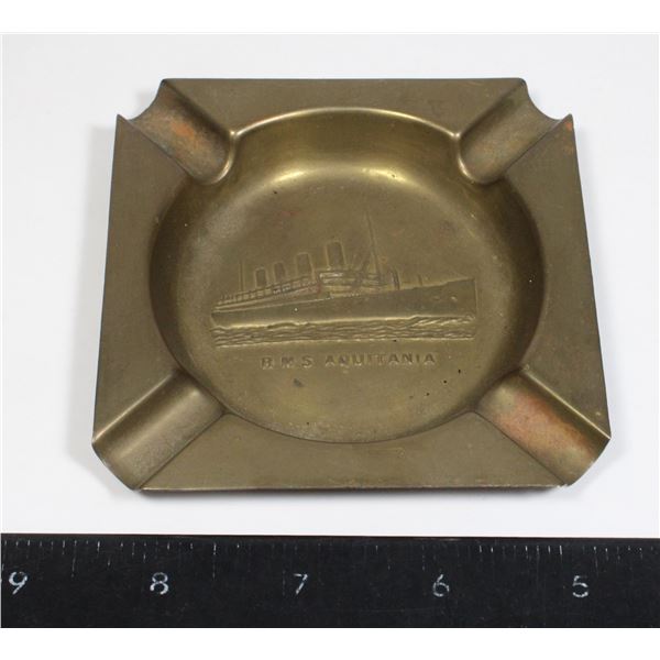 #1617 RMS Aquitania Brass Ash Tray Ocean Liner