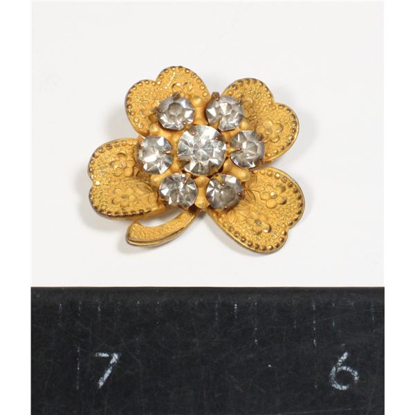 #1693 Gilt Costume Jewelry 4 Leaf Clover Pin