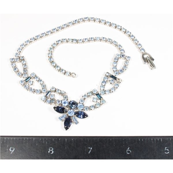 #1697 Ladies Costume Jewelry Necklace Blue Glass