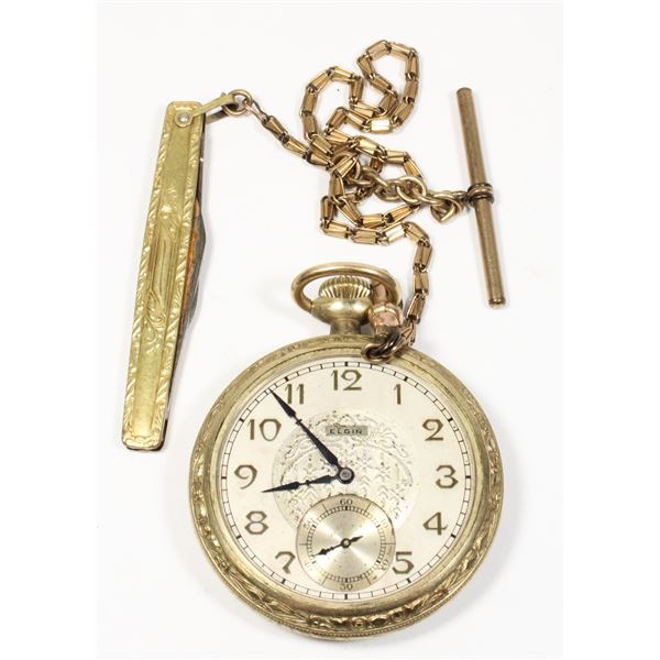 #1731 7 Jewel Elgin Pocket Watch + Knife Chain