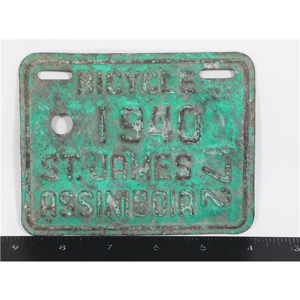 #1820 40 St.James Assiniboia Licence Plate Bicycle