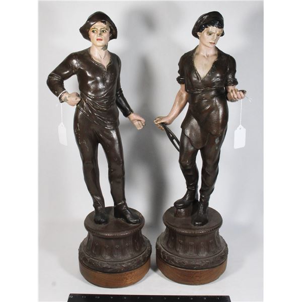 #1839 Antique Victorian Pair Metal Figures Statues