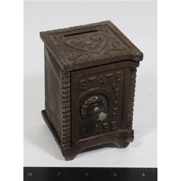 #1844 Antique Cast Iron State Safe Bank Toy
