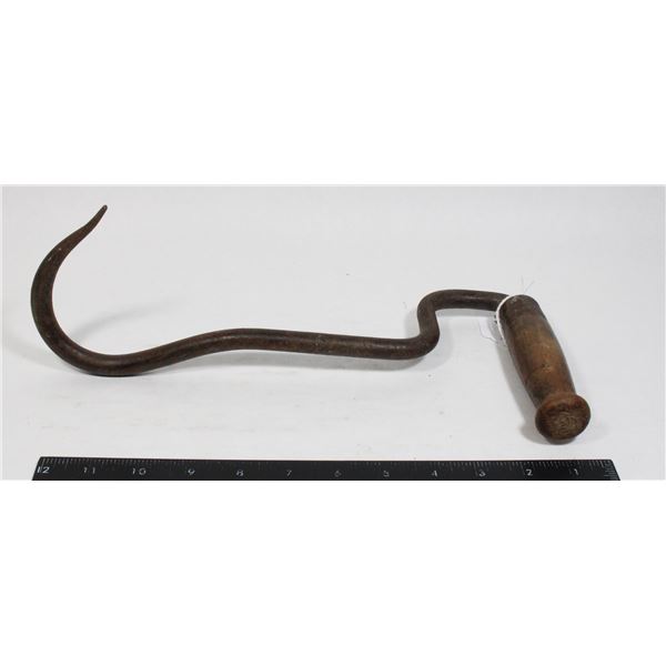 #1857 Antique Iron and Wood Meat Hook Tool