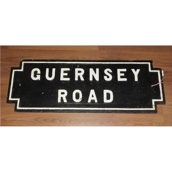 #1878 Antique Iron Guernsey Road English Sign