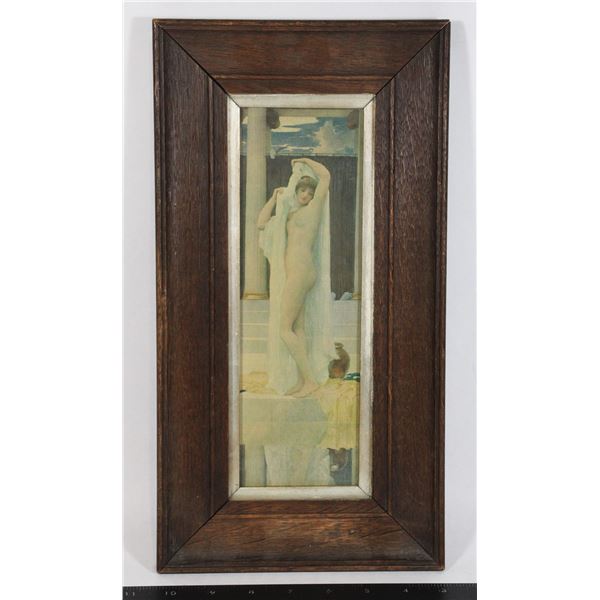 #1885  Antique Female Figure Print in wood frame