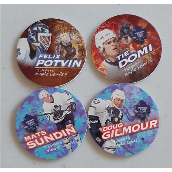 4 Maple Leafs Pogs Doug Gilmour, Mats Sundin, Tie Domi, Felix Potvin