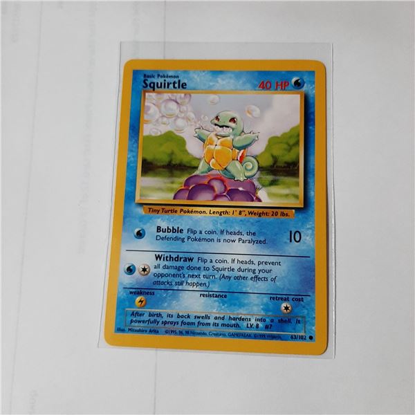 1999 Wizards Pokemon Base Set Unlimited Squirtle card 63/102