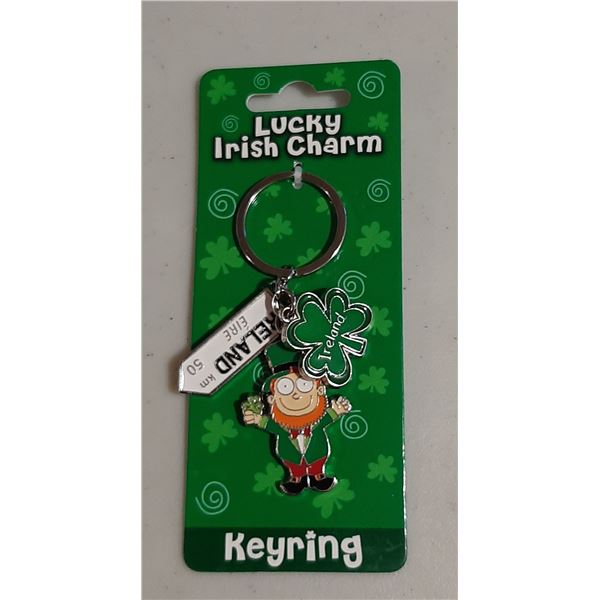 Lucky Irish Charm Key Chain - Good Luck Leprechaun Charm with Ireland Road Sign