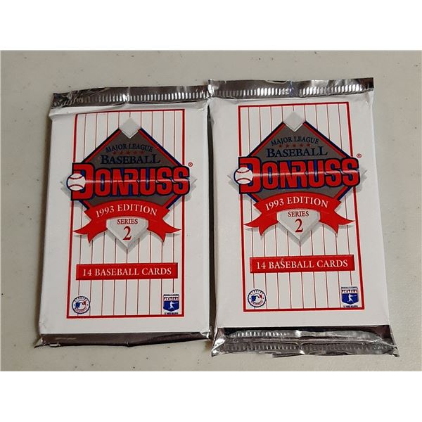 Lot of 2 1993 Donruss Baseball Series 2 card Packs with 14 cards per pack
