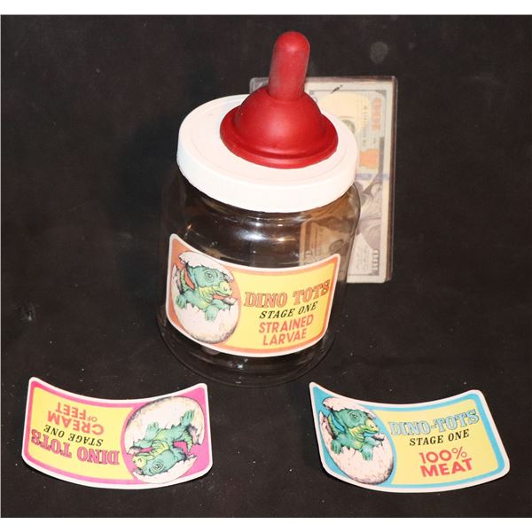 DINOSAURS SINCLAIR'S BABY FOOD BOTTLE WITH ALL 3 LABELS NOT THE MAMMA