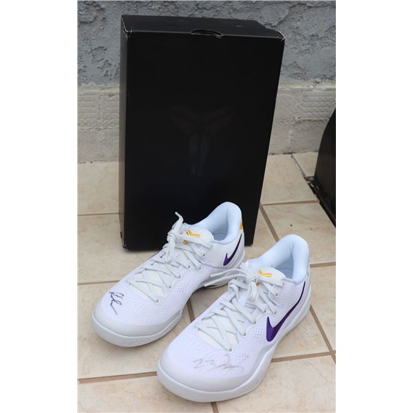 NBA LEBRON JAMES AND LUKA DONCIC SIGNED KOBE BRYANT 8 PROTRO LAKERS HOME SHOES AUTOGRAPGH