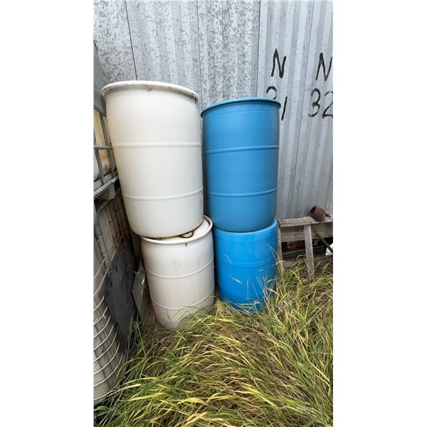 Four 55-Gallon Plastic Drums