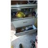 Image 1 : Garage Cabinet Contents with Stereo, Bottles, Tools, and Hardware