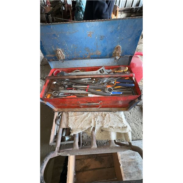 Metal Toolbox With Assorted Hand Tools and Fasteners