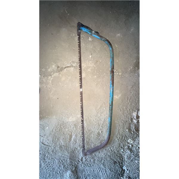 Vintage Metal Frame Bow Saw with Blue Handle