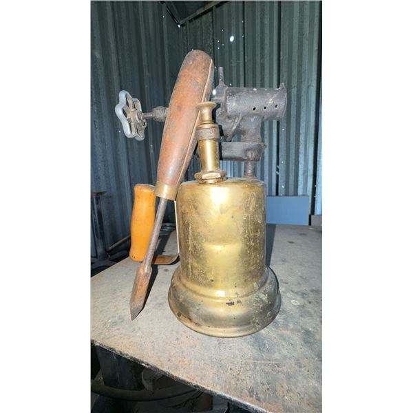 Brass Blow Torch with Wooden Handle and Screwdriver