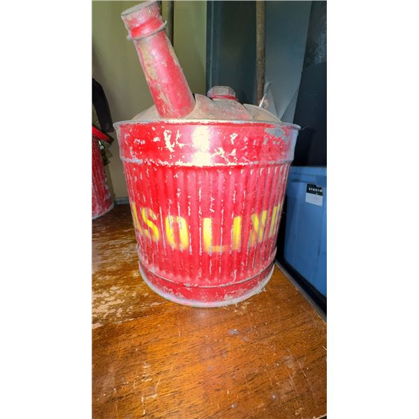 Red Metal Gasoline Cans with Handles, Pair