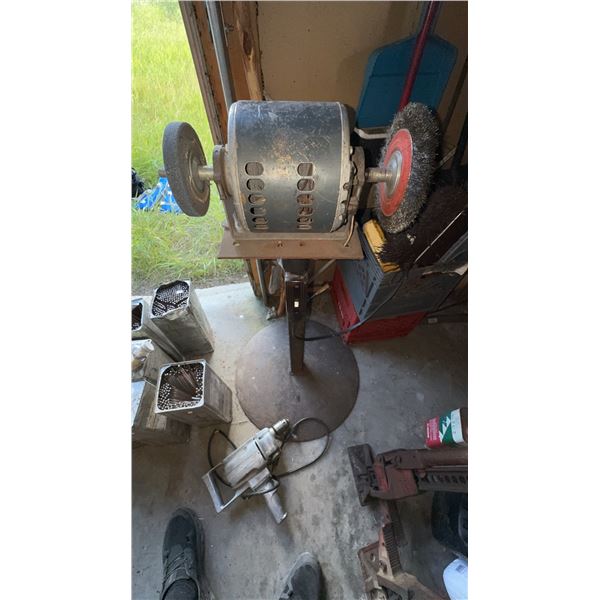 Bench Grinder on Pedestal Stand With Wire Wheels