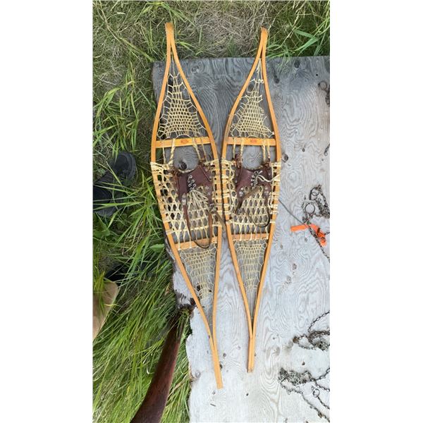 Traditional Wooden Snowshoes With Leather Bindings