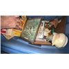 Image 6 : Bin of Assorted Collectibles, Books, Ceramics and Clock