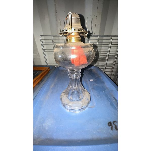 Clear Glass Oil Lamp with Metal Burner Top
