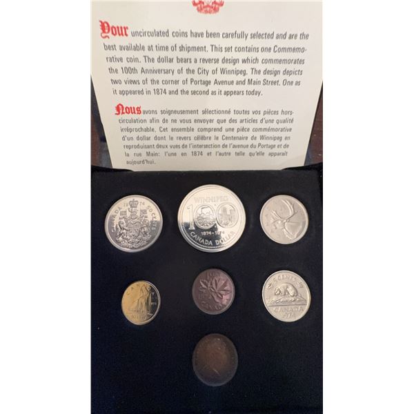 1974 Canada Winnipeg Centennial Proof Coin Set in Case