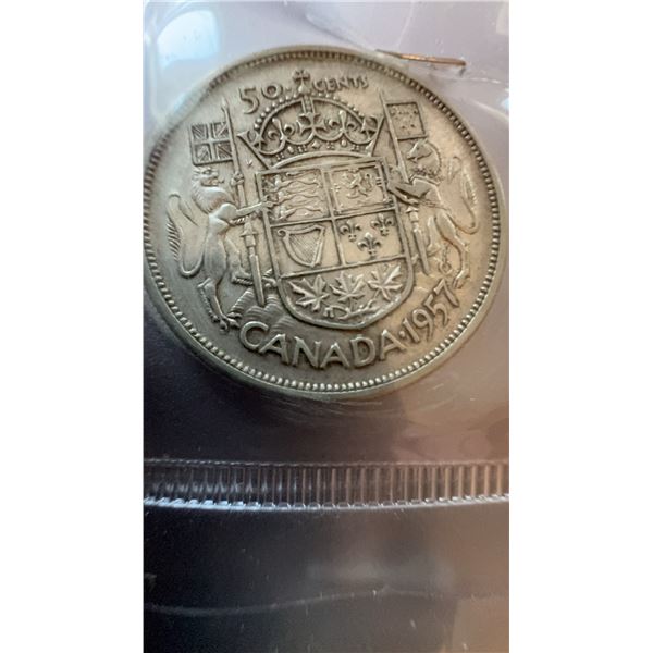 1957 Canada 50 Cents Coin, 80% Silver, 11.66g