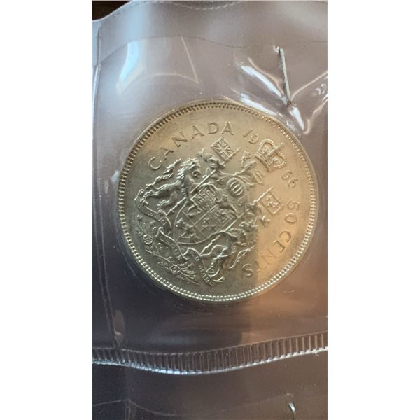 1966 Canada 50 Cents Coin, 80% Silver, 11.66g