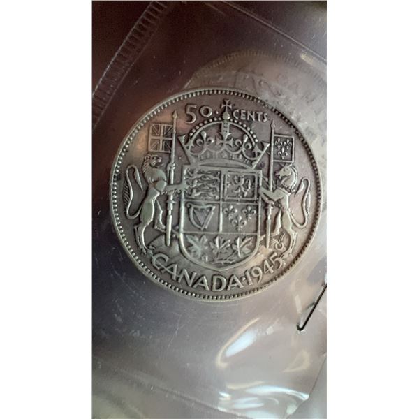 1945 Canada 50 Cents Silver Coin, King George VI