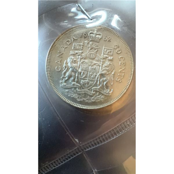 1962 Canada 50 Cents Coin, 80% Silver, 11.66g