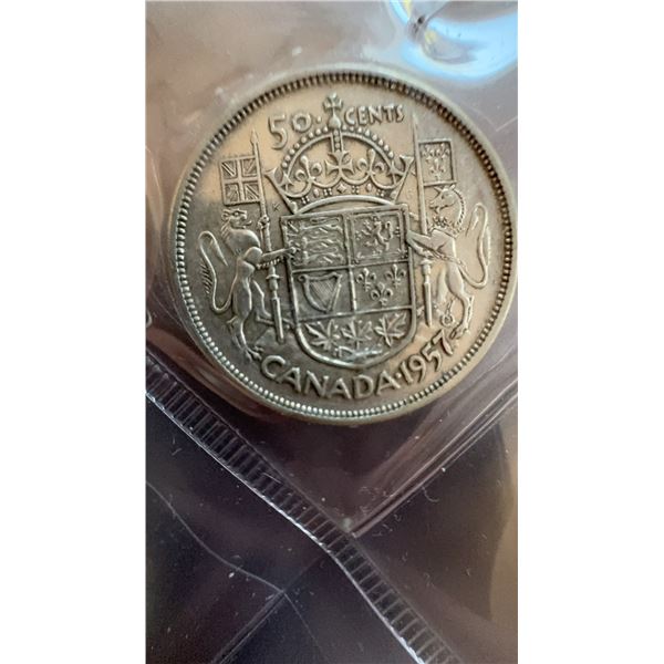 1957 Canada 50 Cent Coin, 80% Silver, 11.66g