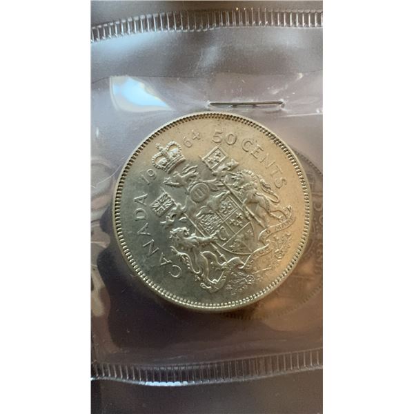 1964 Canada 50 Cents Coin, 80% Silver, 11.66g
