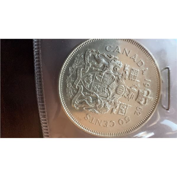 1962 Canada 50 Cents Silver Coin, 80% Silver, 11.66g