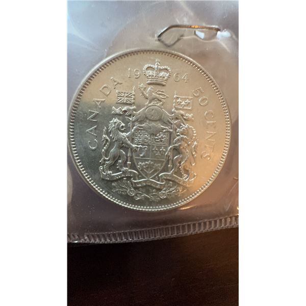 1964 Canada 50 Cents Coin, 80% Silver, 11.66g