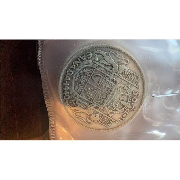 1940 Canada 50 Cents Coin, 80% Silver, King George VI