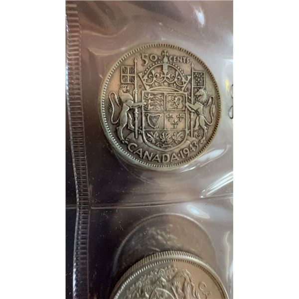 1943 Canada 50 Cents Coin, 80% Silver, 11.66g, George VI